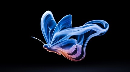 Poster - Abstract Blue and Purple Butterfly with Smoke Wings on Black Background