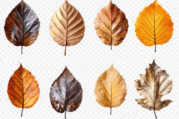 Aufkleber - Leaves in various autumn colors placed on a white background showcasing seasonal change and texture diversity