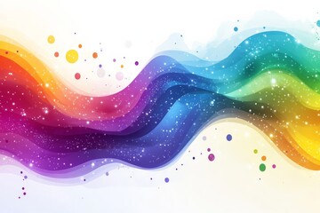 Poster - Colorful abstract wave patterns with stars and dots on a white background