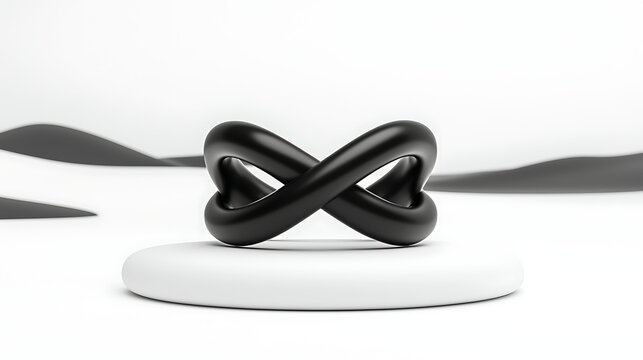 Black Infinity Symbol 3D Render on White Platform