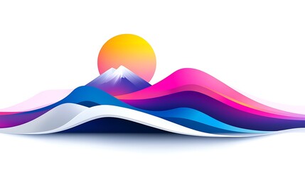 Poster - Vibrant Sunset Landscape with Colorful Mountains and Hills