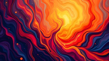 Poster - A vibrant abstract painting featuring fiery hues of orange, red, and yellow swirling amidst deep blues and purples, creating a dynamic and energetic composition