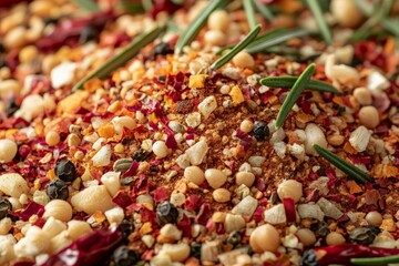 Aufkleber - Colorful blend of spices with herbs, enhancing culinary creations in a kitchen setting