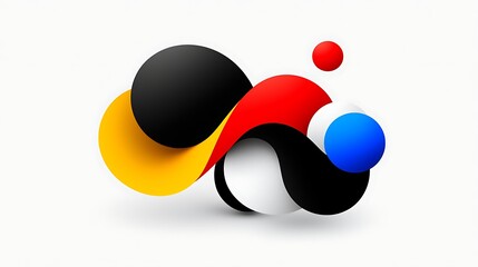 Fototapete - Abstract Colorful Shapes Composition with Dynamic Curves and Spheres