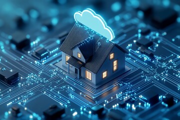 Poster - Digital home with cloud technology representation highlighting smart living connections and modern architecture