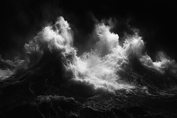 Aufkleber - Dark waves crashing violently against the shoreline at night illuminate the ocean's power and majesty