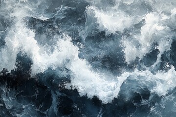 Aufkleber - Turbulent ocean waves crashing against each other in a dramatic display of nature's power