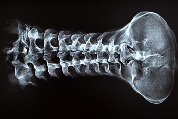 Poster - Detailed view of a human spine showing vertebrae and curvature in a medical X-ray image taken in a clinical setting