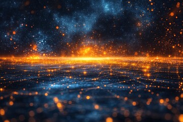 Aufkleber - Stunning digital landscape with glowing particles and cosmic elements at twilight