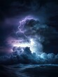 © Kate - A powerful thunderstorm illuminates the night sky with vibrant lightning, contrasting against dark ocean waters