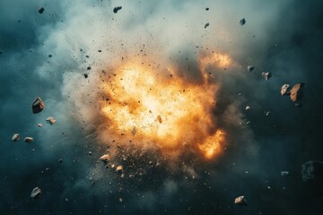 Aufkleber - Explosion in a dramatic cloud of smoke and debris occurring during a military training exercise in an outdoor setting