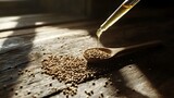 organic hemp seed oil dropping onto hemp seeds