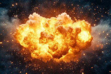 Poster - Large explosion creates a dramatic fireball and smoke cloud against a dark background