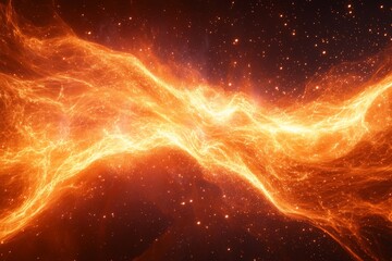 Aufkleber - Bright orange fire-like cosmic waves swirl through a dark starry background in a stunning celestial display