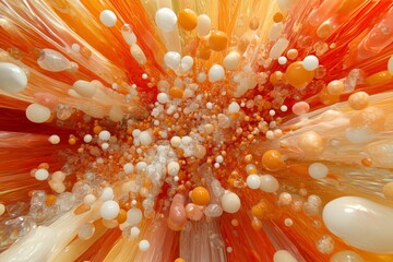 Aufkleber - Vibrant explosion of colors with orange, white, and yellow spheres spreading out in an abstract design