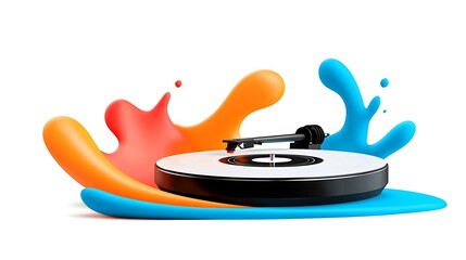 Canvas Print - Turntable with Colorful Paint Splashes