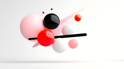 Fototapete - Abstract 3d Render of Pink, Red, Black, and White Spheres Floating on a White Background