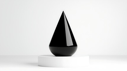 Fototapete - Black Glossy Oil Drop On White Platform A Minimalist Still Life