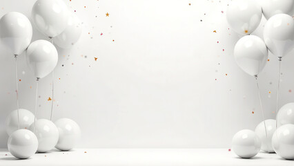 total white festive room mockup scene with a blank space for text, minimalistic party style with whi