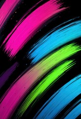 Poster - Neon Brush Strokes in Vibrant Colors on a Dark Background Wallpaper Background