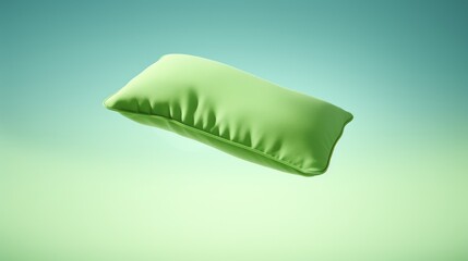 Poster - Floating green pillow adds a touch of serenity in a pastel backdrop. Generative AI