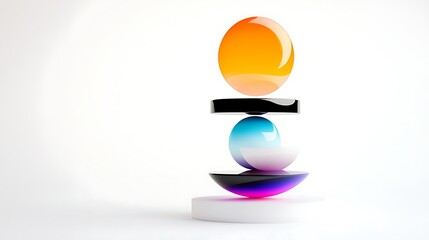 Canvas Print - Balanced Colorful Spheres Abstract Sculpture on White Background