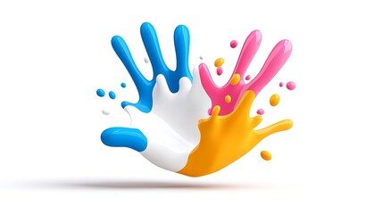 Poster - Colorful Paint Splatter Handprints on White Background