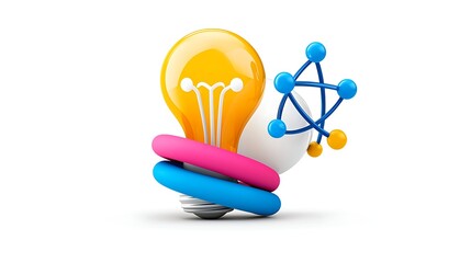 Fototapete - Innovative Ideas and Scientific Discoveries A 3D Rendering of a Light Bulb and Molecule
