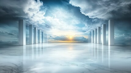 Aufkleber - Minimalist composition of parallel clean lines at sunrise digital art serene environment ethereal viewpoint