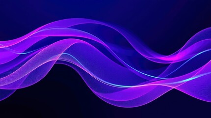 Wall Mural - abstract waves, vibrant purple and blue, flowing lines, dynamic curves, neon glow, dark background, digital art, ethereal, luminous, energy visualization, fluid motion, smooth 