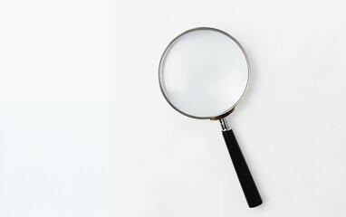 Wall Mural - Magnifying glass with black handle on a minimal white background for search and research concepts