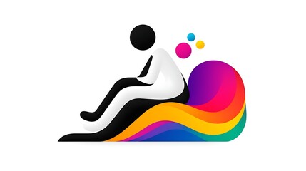 Poster - Abstract Person Sitting on Colorful Wave Design