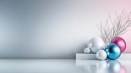 Poster - Minimalist decorative arrangement modern studio still life soft pastel colors eye level serene atmosphere for home decor