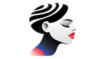 Canvas Print - Serene Geometric Portrait of a Woman Abstract Black and White Profile with Red and Blue Accents