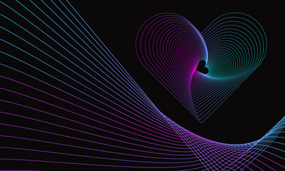 Wall Mural - Spirograph abstract element on black background. Vector illustration of heart shaped spirograph