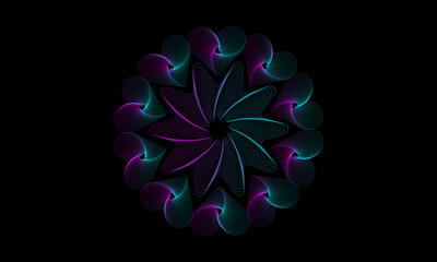 Wall Mural - Spirograph abstract element on black background. Vector illustration of heart shaped spirograph
