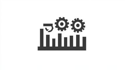 Poster - Company data analytics, processing line icon. Business research database analysis outline sign, company performance presentation or finance report infographics outline vector icon with gear cog wheel
