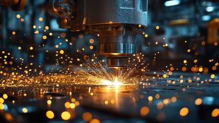 Poster - plasma cutting metal close up . Generative AI