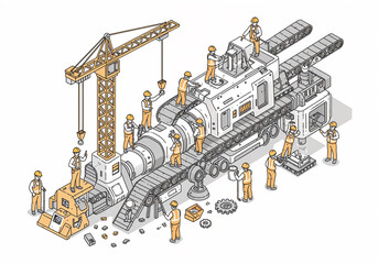 Poster - construction engineers work on the mechanism of industry . Generative AI