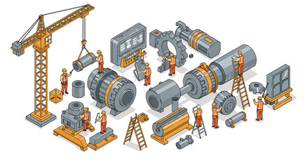 Poster - construction engineers work on the mechanism of industry . Generative AI
