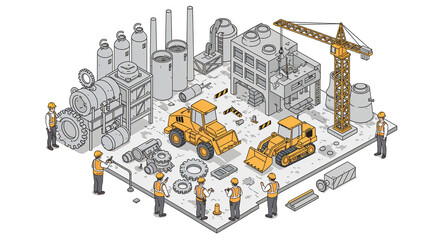 Poster - construction engineers work on the mechanism of industry . Generative AI