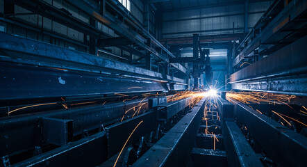 Poster - interior of industrial metalworking shop . Generative AI