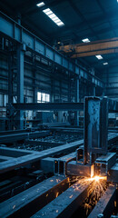 Poster - interior of industrial metalworking shop . Generative AI