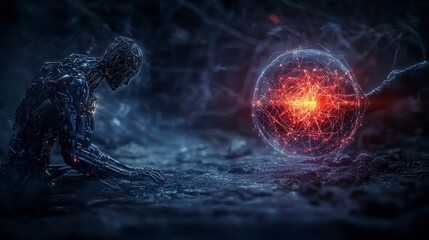 Poster - Digital empathy representation futuristic environment sci-fi art minimalist style thought-provoking concept