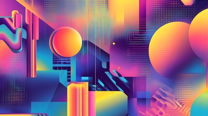 Poster - Colorful abstract design featuring bold geometric shapes, vibrant hues creating a dynamic scene, perfect for modern art themes.
