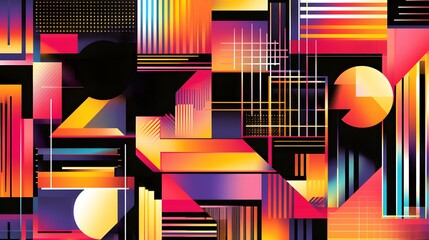 Poster - Vibrant abstract design, bold geometric shapes with vivid colors, ideal for creative projects or digital backgrounds.