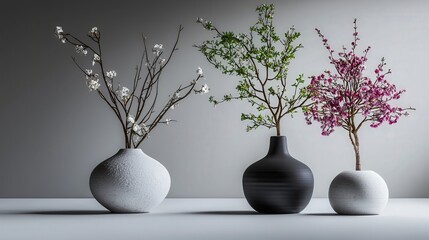 Poster - Elegant floral arrangement in minimalistic vases modern interior still life calm environment artistic perspective