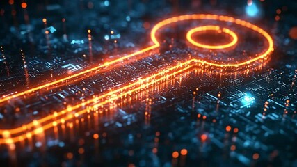 Poster - Digital key symbol glowing on a circuit board background illustrating cybersecurity and technology
