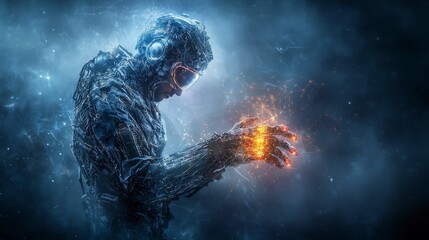 Poster - Transhumanism concept art human evolution digital realm surreal imagery futuristic close-up science fiction