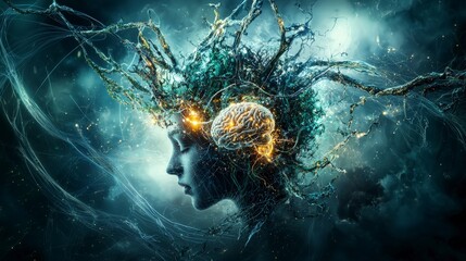 Poster - Surreal cybernetic augmentation a futuristic digital art visualization of mind expansion in an abstract realm